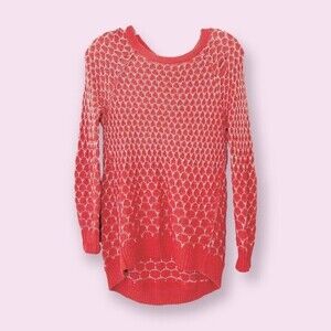 Anthropologie MOTH Crochet Tunic Top Coral Cream Long Sleeve Boho Womens Size XS